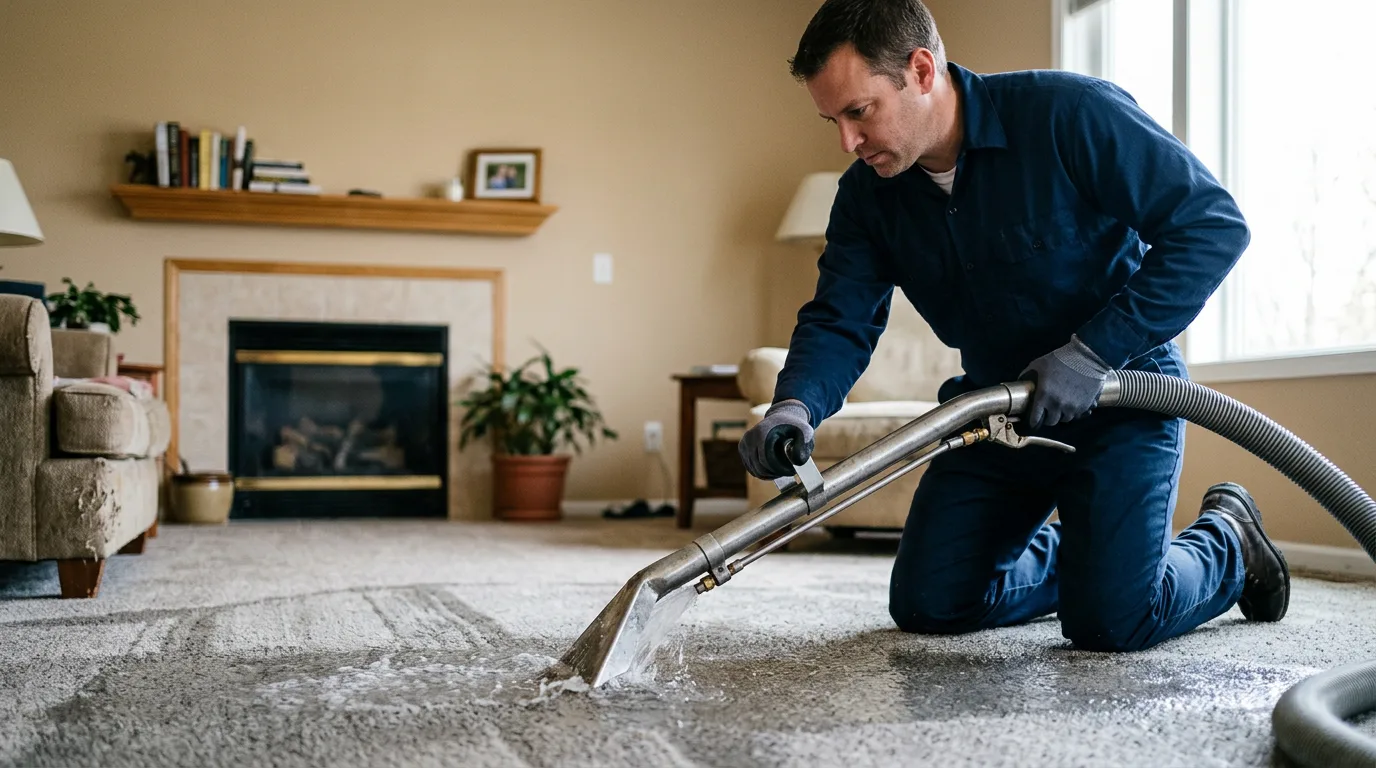 Water damage restoration technician working near Coventry, VT